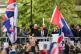 Tommy Robinson addresses a crowd after leaving the Old Baile