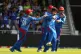Afghanistan players celebrate taking the wicket of Pakistan'
