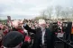 Labour Party leader Jeremy Corbyn gesture to supporters at a