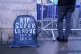 Chelsea fans place a grave headstone outside the ground whic