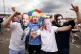 England fans wearing masks of Matt Hancock, Boris Johnson, C