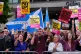 Protesters gather outside Perth Concert Hall in Perth, Scotl