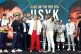 Oleksandr Usyk (centre left) and Anthony Joshua (centre righ