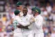 South Africa’s Lungi Ngidi (centre) celebrates taking  the