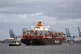 Container ship Jazan arrives at the Port of Felixstowe in Su