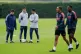 Arsenal manager Mikel Arteta (third left) and staff during a