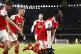 Arsenal's Eddie Nketiah celebrates scoring the third goal ag