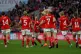 Wales' Jess Fishlock (centre) celebrates scoring their side'