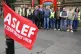 Mick Whelan, general secretary of Aslef, joins union members