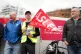 Members of the drivers' union Aslef on the picket line at Ne