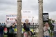 Protestors outside of the racecourse during The English Grey
