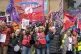Lecturers and other university staff take part in a rally on