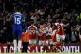 Arsenal's Leandro Trossard (centre) celebrates with his team