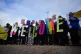 People taking part in a counter protest outside Portland Por