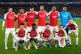 Arsenal players line up, back row from left, Takehiro Tomiya