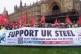 Workers from Tata's Port Talbot steelworks gather at College