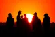 A crowd of people watch the setting sun from a hill in Ealin