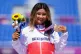 Great Britain's Sky Brown celebrates winning the bronze meda