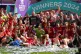 Manchester United with the trophy after their side's victory