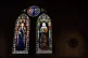 A stained glass window inside Westminster Abbey in London