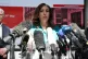 Stella Assange, the wife of Julian Assange, speaks during a 
