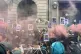 Deliveroo drivers during a demonstration outside the offices