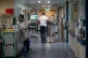 A general view of staff on a NHS hospital ward at Ealing Hos