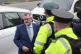 Former DUP leader Jeffrey Donaldson (left) arrives at Newry 