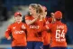 England's Lauren Bell celebrates the wicket of New Zealand's
