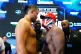 Joe Joyce (left) and Derek Chisora during a weigh-in at the 