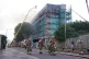 Firefighters at the scene after a blaze at a block of flats 