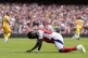 Arsenal's Bukayo Saka reacts after missing a chance during t