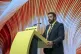 Plaid Cymru's Luke Fletcher speaks with delegates during the