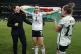 Wales' Gemma Evans (centre), Rachel Rowe (right) and Wales h