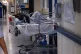 A patient bed on an NHS hospital ward in England