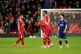 Liverpool's Mohamed Salah (left), Curtis Jones and Cody Gakp