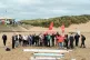 Pensioners and  trade unionists on the beach in Irvine to pr
