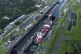 A cargo ship traverses the Agua Clara Locks of the Panama Ca