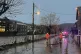 Firefighters pumping flood waters on Sion Street, Pontypridd