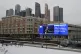 An electronic billboard on a building shows Russian Presiden
