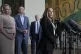 Stella Assange (right) speaks at a press conference in Parli