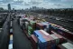 Containers are piled up at a cargo terminal in Frankfurt, Ge