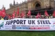 Workers from Tata's Port Talbot steelworks gather at College