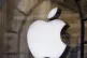 The logo in the window of the Apple Store on Regent Street, 