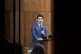 Canada's Prime Minister Justin Trudeau is pictured through g