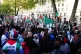 Students from UCL in London take part in a rally outside Dow