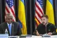 U.S. Defense Secretary Lloyd Austin (left) listens to Ukrain