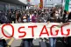 Alitalia workers with 'Hostages' banner at the Rome Leonardo