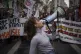 Students shout slogans during a protest in Lyon, central Fra