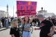 People protest in Blackpool, following the stabbing attacks